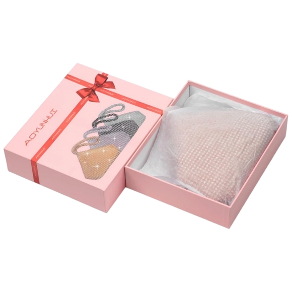 Women's Rose Gold Rhinestone Clutch Handbag Purse - Picture 5 of 9